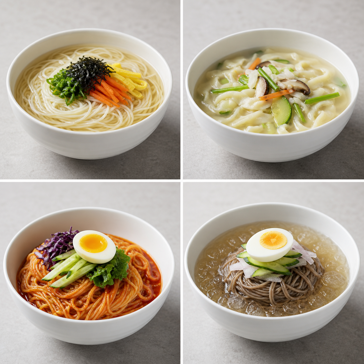 면 요리와 곁들임 반찬 상차림